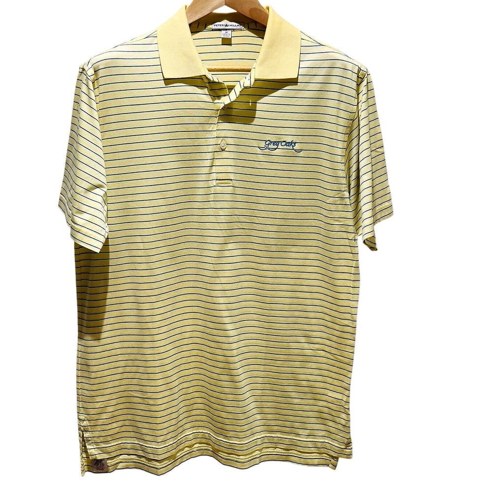 Peter‎ Millar Polo Shirt Mens Medium Yellow/Blue Cotton Grey Oaks Country Club